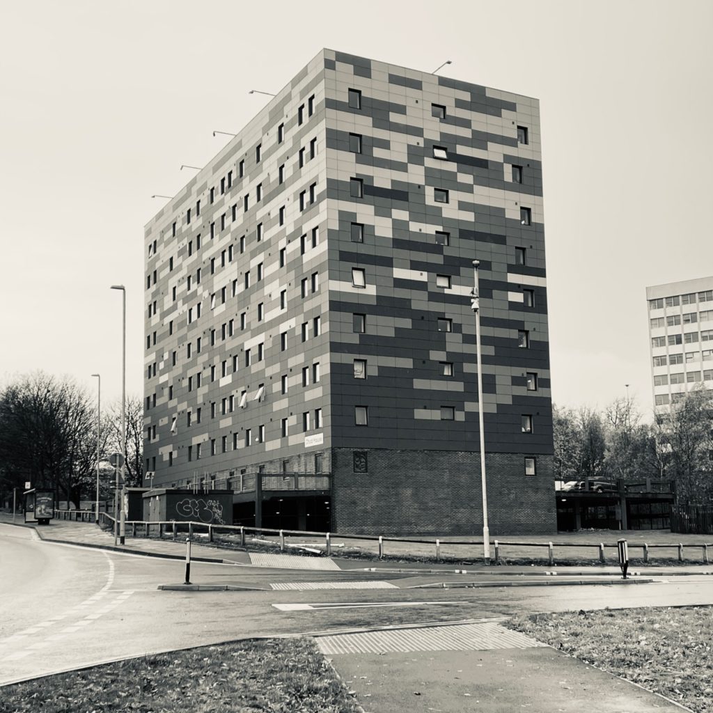 Patched tower block